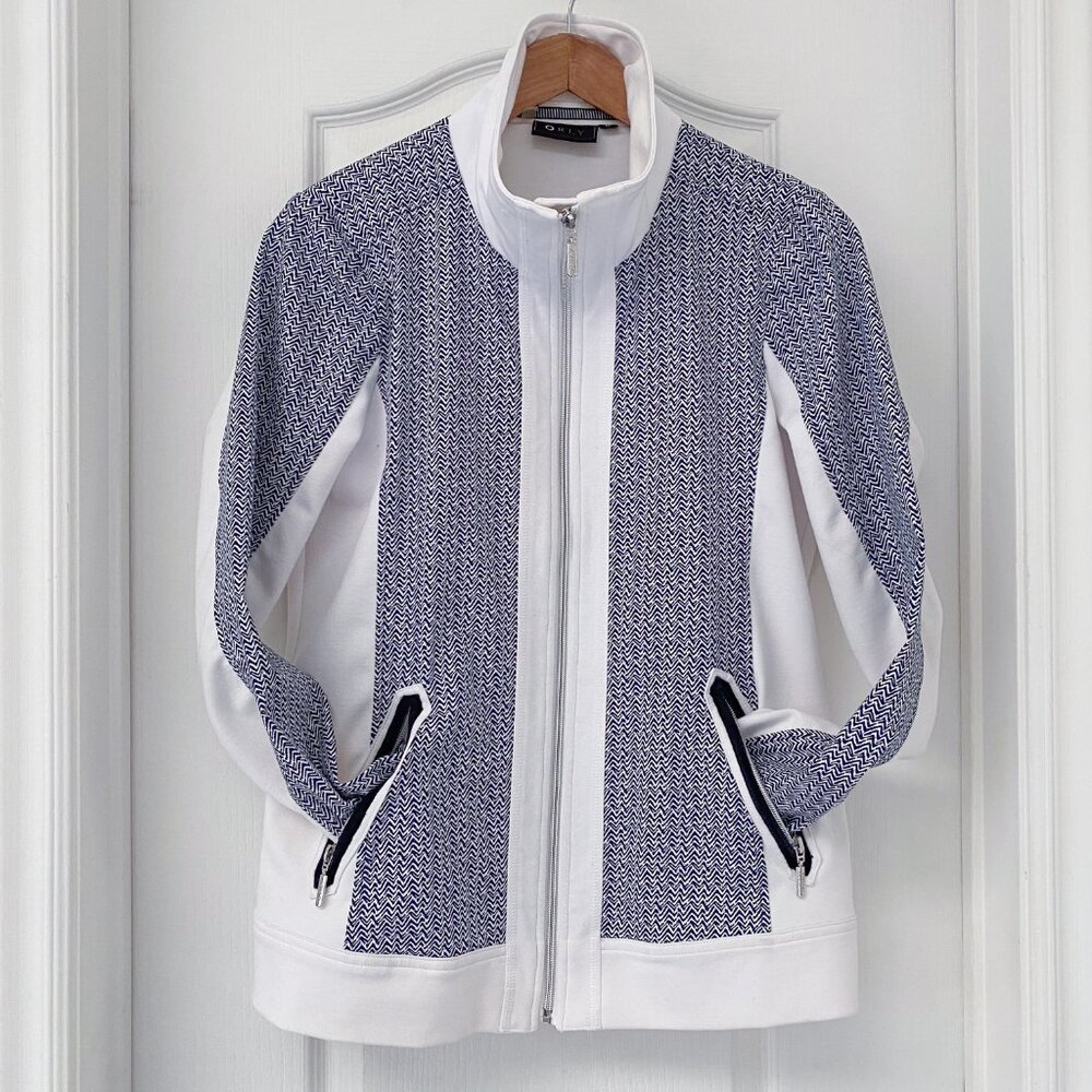 Orly Zip Up Jacket Women’s Medium White Navy Athletic Lightweight Spring Athleis